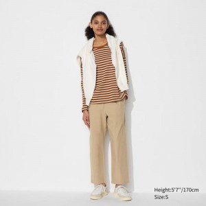 Uniqlo Cotton Relaxed Ankle Women Trousers Beige US | NEGK-68374