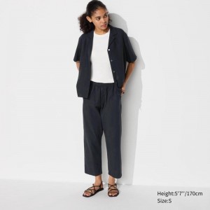 Uniqlo Cotton Relaxed Ankle Women Trousers Black US | TLXA-72049