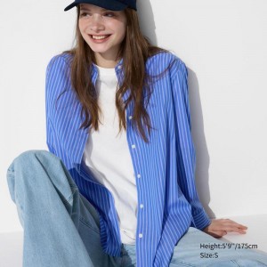 Uniqlo Cotton (Stripe) Women Shirts Blue US | CYZJ-48530