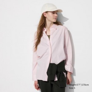 Uniqlo Cotton Women Shirts Pink US | EZCS-85319