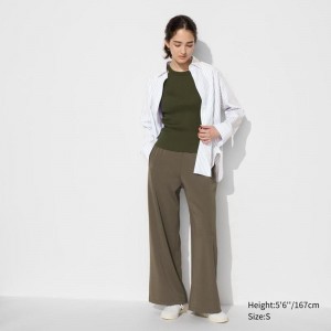 Uniqlo Crepe Jersey Straight Women Trousers Olive US | MLYQ-96705