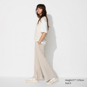 Uniqlo Crepe Jersey Straight Women Trousers Natural US | ETNS-07418