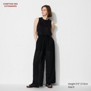 Uniqlo Crepe Wide Women Trousers Black US | NRFX-79205