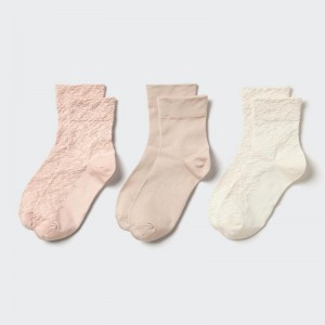 Uniqlo (Crew, 3 Pairs) Women Socks Tights Pink US | OMSX-86397