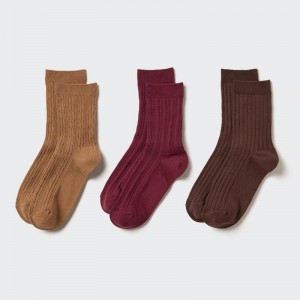 Uniqlo (Crew Cable, 3 Pairs) Women Socks Tights Brown US | PIZN-41503