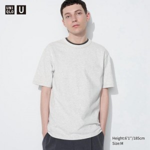 Uniqlo Crew Neck Men T-Shirt Light Grey US | GKUP-62158