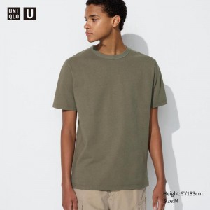 Uniqlo Crew Neck Men T-Shirt Olive US | GJHI-81320