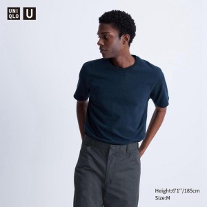 Uniqlo Crew Neck Short Sleeved Men T-Shirt Blue US | PJCK-36910