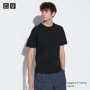 Uniqlo Crew Neck Short Sleeved Men T-Shirt Black US | VDNC-62187