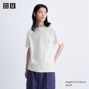 Uniqlo Crew Neck Short Sleeved Men T-Shirt White US | ROJN-41982