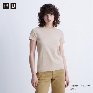 Uniqlo Crew Neck Women T-Shirts Beige US | KPVX-52067