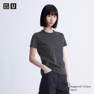 Uniqlo Crew Neck Women T-Shirts Dark Grey US | UZCX-46081