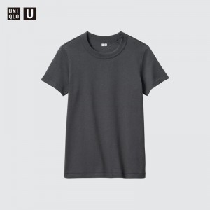 Uniqlo Crew Neck Women T-Shirts Dark Grey US | ZKFA-72610