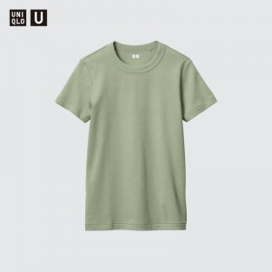 Uniqlo Crew Neck Women T-Shirts Green US | WZHO-42318