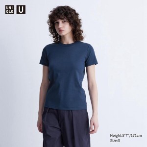 Uniqlo Crew Neck Women T-Shirts Navy US | XNSO-56029