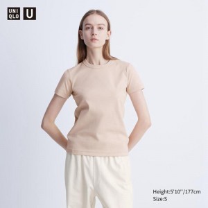 Uniqlo Crew Neck Women T-Shirts Pink US | XOAD-08952