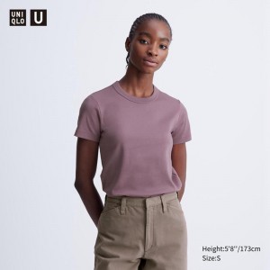 Uniqlo Crew Neck Women T-Shirts Purple US | FNDE-27396