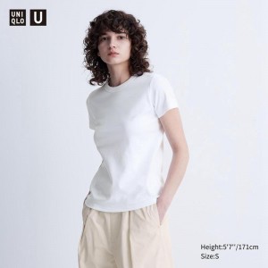 Uniqlo Crew Neck Women T-Shirts White US | VKSD-03276