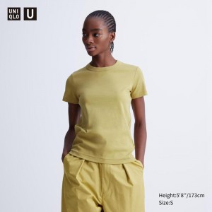 Uniqlo Crew Neck Women T-Shirts Yellow US | SJLW-45617