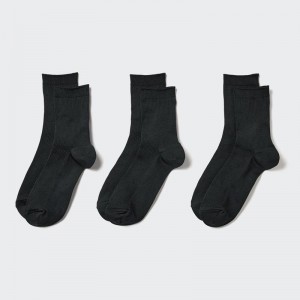 Uniqlo (Crew Ribbed, 3 Pairs) Women Socks Tights Black US | SGOK-45893