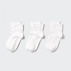 Uniqlo (Crew Taper, 3 Pairs) Women Socks Tights White US | LEDM-40193