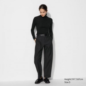 Uniqlo Curved Baker Women Trousers Black US | SOIX-31650