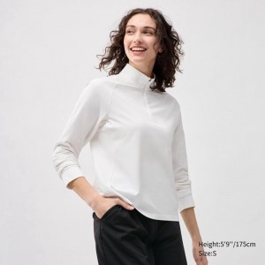 Uniqlo DRY-EX Half-Zip Women T-Shirts White US | HBQW-80671