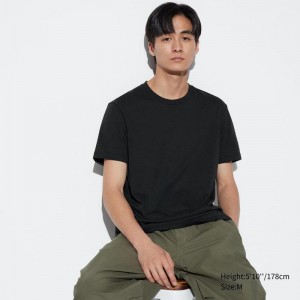 Uniqlo DRY Colour Crew Neck Men T-Shirt Black US | KJYF-05291