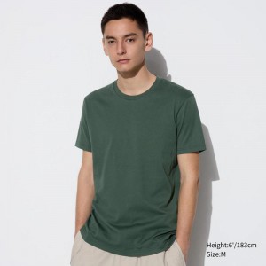 Uniqlo DRY Colour Crew Neck Men T-Shirt Dark Green US | VIEK-71085