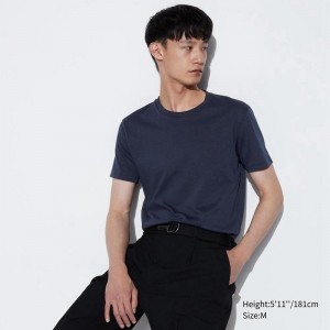 Uniqlo DRY Colour Crew Neck Men T-Shirt Navy US | IRQV-04962