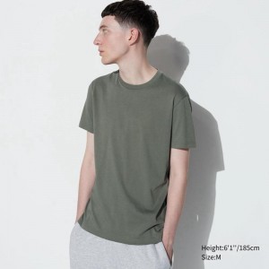 Uniqlo DRY Colour Crew Neck Men T-Shirt Olive US | UNSM-89357