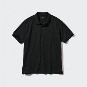 Uniqlo DRY Piqué Men Polo Shirts Black US | FKDP-72654