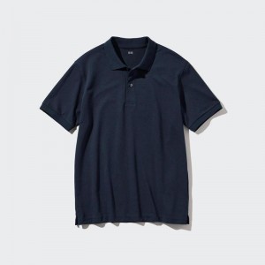 Uniqlo DRY Piqué Men Polo Shirts Navy US | LRBU-59183