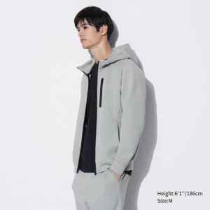 Uniqlo DRY Stretch Zipped Men Hoodie Light Grey US | RXLS-53794