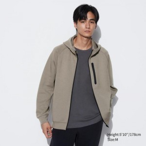 Uniqlo DRY Stretch Zipped Men Hoodie Olive US | DTJF-82370