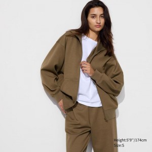 Uniqlo DRY Sweat Oversized Full-Zip Women Hoodies Olive US | VBSJ-02519