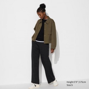 Uniqlo DRY Sweat Wide (Long) Women Trousers Black US | MLDG-05378