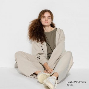 Uniqlo DRY Sweat Wide (Long) Women Trousers Natural US | JNEF-51309