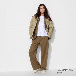 Uniqlo DRY Sweat Wide (Long) Women Trousers Olive US | EDTA-39071