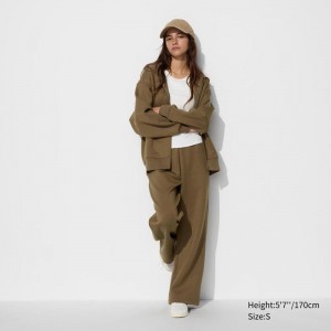 Uniqlo DRY Sweat Wide Women Trousers Olive US | OPVJ-87390