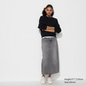 Uniqlo Denim Panel Long Women Skirts Grey US | OJRG-76421