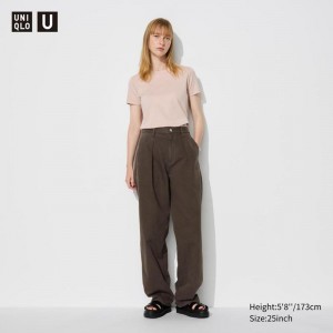 Uniqlo Denim Pleated (Long) Women Trousers Brown US | COKF-96135