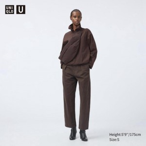 Uniqlo Denim Pleated (Short) Women Trousers Brown US | ZHRP-70845