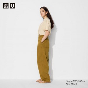 Uniqlo Denim Pleated Women Trousers Mustard US | ESZJ-82957