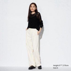 Uniqlo Drapey Denim Pleated Women Trousers Natural US | RBVE-95407