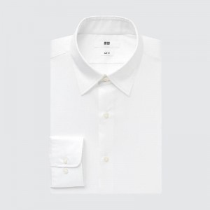 Uniqlo Easy Care Broadcloth Stretch Slim Fit (Regular Collar) Men Shirts White US | AZKI-29186