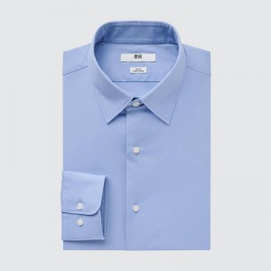 Uniqlo Easy Care Broadcloth Stretch Slim Fit (Regular Collar) Men Shirts Blue US | DCAR-09256