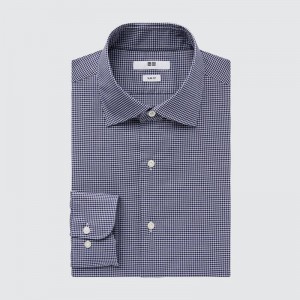 Uniqlo Easy Care Stretch Slim Fit (Check, Semi-Cutaway Collar) Men Shirts Navy US | BKJA-39610