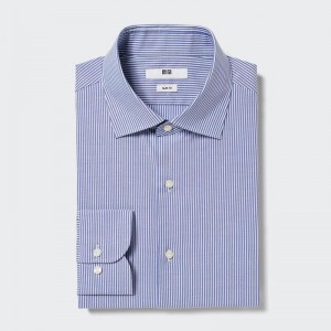 Uniqlo Easy Care Stretch Slim Fit (Stripe, Semi-Cutaway Collar) Men Shirts Blue US | ZANE-15096