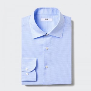 Uniqlo Fine Cloth Easy Care Regular Fit (Semi-Cutaway Collar, Check) Men Shirts Blue US | OICA-68425